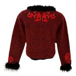 BEREK Vintage Button Down Faux Fur Trim Red Beaded Sweater Size S Photo 3