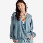 Free People Anyway Tee Sweatshirt Sweater Deep Teal Small Plunge Bohemian Grunge Photo 9