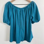 Anthropologie  Elodie Off Shoulder Puff Sleeve Top Turquoise Blue Size Small Photo 6