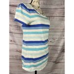 Talbots  Striped Slub Knit Tee Shirt Womens XS Short Slv Cotton Soft Button Back Photo 3