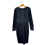 Nissa Dress Women 10 Black Knit Metallic‎ Insert Long Sleeve Knee Length Sheath Photo 2