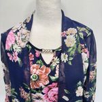 Navy Blue & Floral Top Attached Mesh Cardigan 3/4 Mesh Bell Sleeves Liz McCoy Photo 3