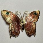 Enamel Butterfly Insect Brown & Gold Tone Brooch Pin Photo 1