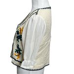 Knit Crochet Button Blouse Women’s XS White Puff Sleeve Embroidered Cottagecore Photo 4