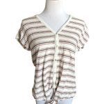 Lucky Brand Womens  Ivory Striped Knot Tie Front Button Down Boxy Fit Shirt Top M Photo 0