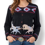 Parsley & Sage Horse Embroidered Southwestern Cotton Cardigan Top Small Black Photo 0