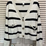 H&M Button Up Striped Oversized Knit Cardigan Size M Long Sleeve Blk/Cream Photo 0