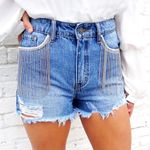 Brunch Babe Flirty Fringe Denim Shorts Photo 0