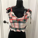 Aerie  Women's Plaid Sleeveless Crop Top With Shoulder‎ Ties & Ruffle Hem Size M Photo 2