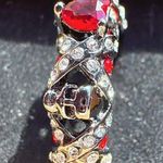 Halloween red diamond heart crystal paved skeleton black tone ring NIB Sz 11 Photo 3