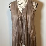 BOHO FAUX SUEDE FRINGE VEST TAUPE HIPPIE FESTIVAL SIZE LARGE BRAND NEW ☮️ Tan Photo 1