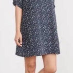 Amour Vert Julianne Floral 100% Silk Shift Mini Dress Size XS Blue Slit Sleeve Photo 0