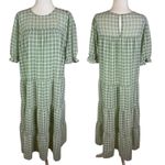JODIFL  Green Windowpane‎ Midi Dress Medium Tiered Plaid Casual Flowy Cottagecore Photo 1