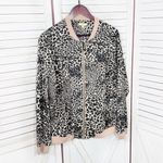 Kori  Leopard Print Lightweight Zip Up Bomber Track Jacket Tan Black Medium Photo 6