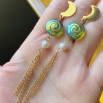 Handmade quality Czech glass beads snail shell & natural freshwater peals stainless moon dangle earrings 🌀💕 Photo 2