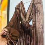 Ieena for Mac Duggal Brown Long Sleeve Pleated Full Skirt Cut Out Sides Gown 6 Photo 6