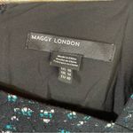 Maggy London floral lace fitted asymmetrical neckline black/ green dress Size 10 Photo 6