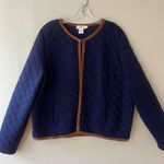 Vineyard Vines Sz XL Blue Quilted Jacket Brown Leather Trimmed Pockets Photo 0