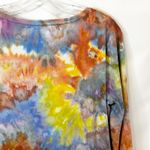 Chico's  Large Top Handmade Tie Dye V Neck 3/4 Sleeve Earthy Boho Orange Blue 1746 Photo 8