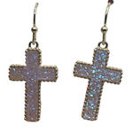 NWT Chic & Chic shimmering druzy quartz cross in opal pink earrings. Gold Photo 0