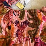 Kourt Tropical Leaf Puff Sleeve Mini Dress Pink Orange Multicolor Size S‎ NWT Photo 9