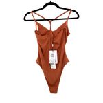 Avec Les Filles NWT Ribbed Key Hole One Piece Bodysuit in Lava Rock Sz M Photo 2