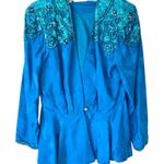 Vintage D’Ore Silk Sequin Beaded Women's Blue Embellished Jacket size 14 Photo 0