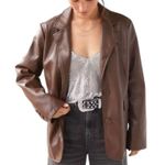 Urban Outfitters  Brown Jules Oversized Faux Leather Blazer Size Medium Photo 0