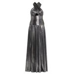Bronx and Banco Metallic Dress Florence Halterneck Gown Cutout Gunmetal Gray 10 Photo 1