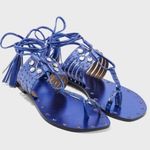 Topshop Gladiator Metallic Blue leather upper with embellished studs size 5.5/6 Photo 0