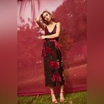 Anthropologie Ettwa Burnout Velvet Jumpsuit Black Red Floral Wide Leg small Photo 1