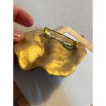 Handcrafted Ceramic Brooch Pin With Gold Leaf Accents & Artistic Blue Photo 5