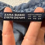 ZARA Denim Floral Embroidery Button Down Relaxed Fit Blouse Size XSMALL EUC Photo 3
