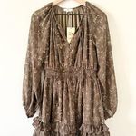 Entro NWT Long Sleeve Ruffle Mini Dress in Brown Multi Abstract Print - Size S Photo 0