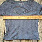 Aeropostale Seriously Soft Ribbed Henley Crop Top Long Sleeve Womens M Blue Slim Photo 4