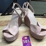 Chinese Laundry Erga Womens 8.5 Pink Suede Buckle Formal Platform Wedge Sandals Photo 0