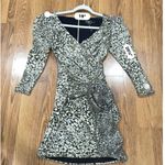 PATBO Gold Metallic lurex mesh fabric Leopard Drape Mini Dress sz 4 Black Photo 7
