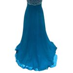 VTG Y2K Fairycore Dress Gown Sz 8 Riva Designs Blue Silk Beaded Halter Glam Photo 2