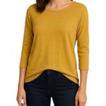 Loft  Mustard Yellow 100% Cotton 3/4 Sleeve Tee A-line body Sz Medium Photo 0