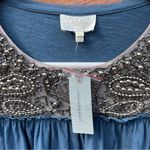 Anthropologie Cotton Beaded Flowy Blue Top Petite Photo 2