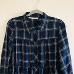 ZARA Navy Gold Plaid Shirt Dress - S Photo 6