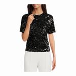 Alex Marie NWT Lia Sequined Crew Neck Short Sleeve Stretch Velvet Black Bls MD Photo 13