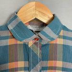 Vintage 70s 80s Plaid Shirt Women Retro Blue Orange Button Photo 14