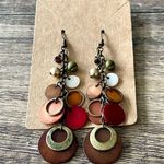 Red Brown Gold Disc Bead Dangle Earrings Photo 0