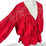 Free People Counting Stars Western Bohemian Glitter Sparkle Aztec Top Small Red Photo 1