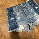 American Eagle  Vintage High Rise Festival Jean Shorts Sz 0 Distressed Patchwork Photo 4