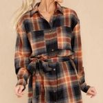 Boutique Plaid Black & Rust Chest Pocket Mini Shirt Dress Medium Photo 2