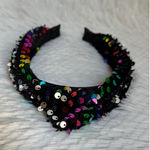 Headband metallic Velvet & Sequin Plush Headband. Rainbow Sequin Twist Black Photo 10