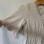 Umgee  Beige Linen Blend Cropped Jumpsuit Drawstring Waist Pockets Size Large Photo 2