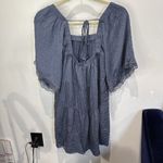 Wild‎ Moss Blue Tiered Dress Medium Square Neck Tie Back Lace Trim Mini Photo 2